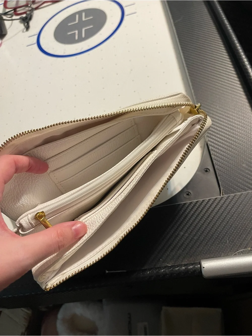 White Faux Leather Zip Top Pouch - Minimal Wristlet
